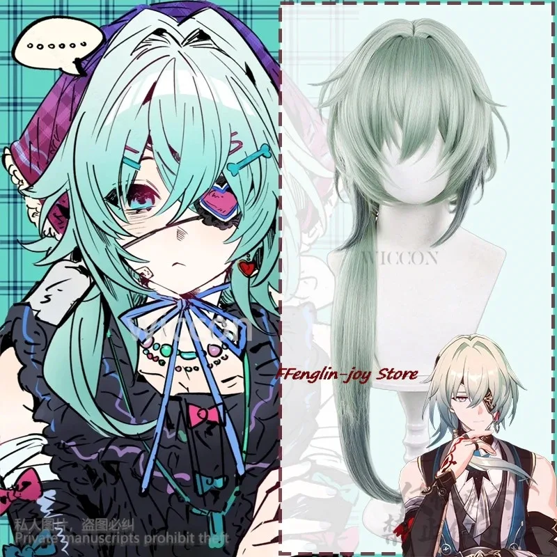 

Anime Game Honkai Star Rail Cosplay Anaxa Light Green Long Hair Side Low Ponytail Sexy Man Roleplay Wig For Halloween Customized