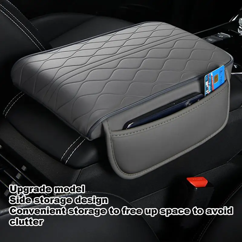 Car Armrest Pad Car Armrest Pad Waterproof Leather With Storage Pockets 2 In 1 Automotive Elbow Rest Box Cover For Comfortable