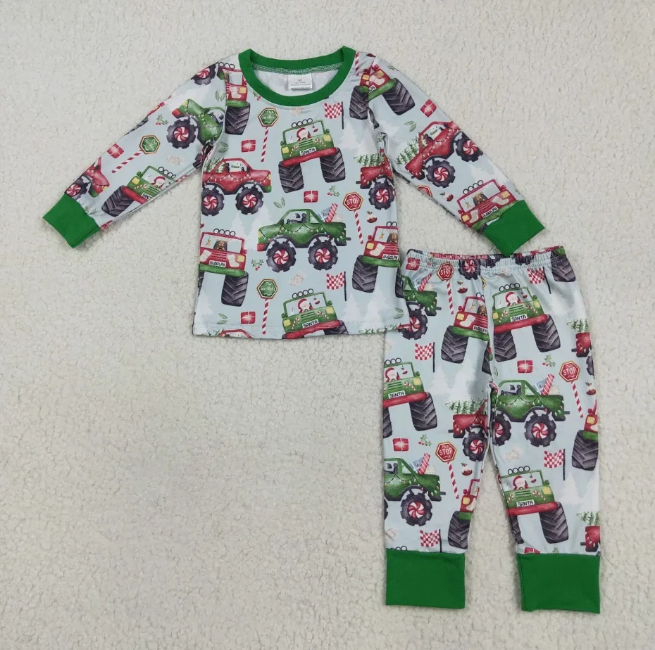 

Wholesale Children Christmas Set Toddler Kids Long Sleeves Trucks Sleepwear Pajamas Outfit