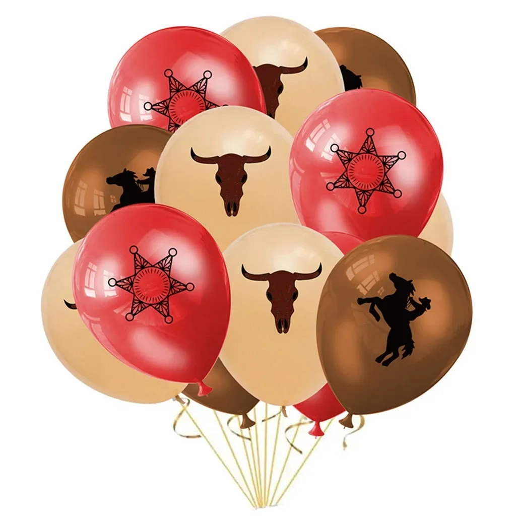 10pcs Western Cowboy Theme Balloon 12inch Horse Bull Latex Balloon Set Happy Kids Birthday Party Ornament Boys Girls Favor