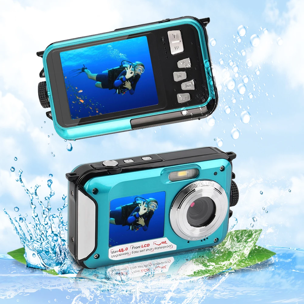 48MP Waterproof Camera 1080P 4K/30FPS Underwater Cameras IPS Dual Screen Face Detection Autofocus for Swimming Parent-child Play