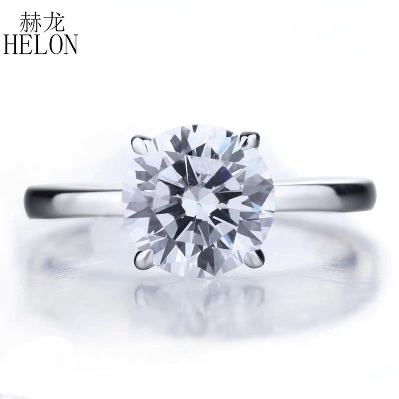 

HELON Round 8mm Moissanite Ring Solid 14k White Gold 2ct Test Positive Moissanite Diamond Wedding Ring Women Jewelry Best Gift