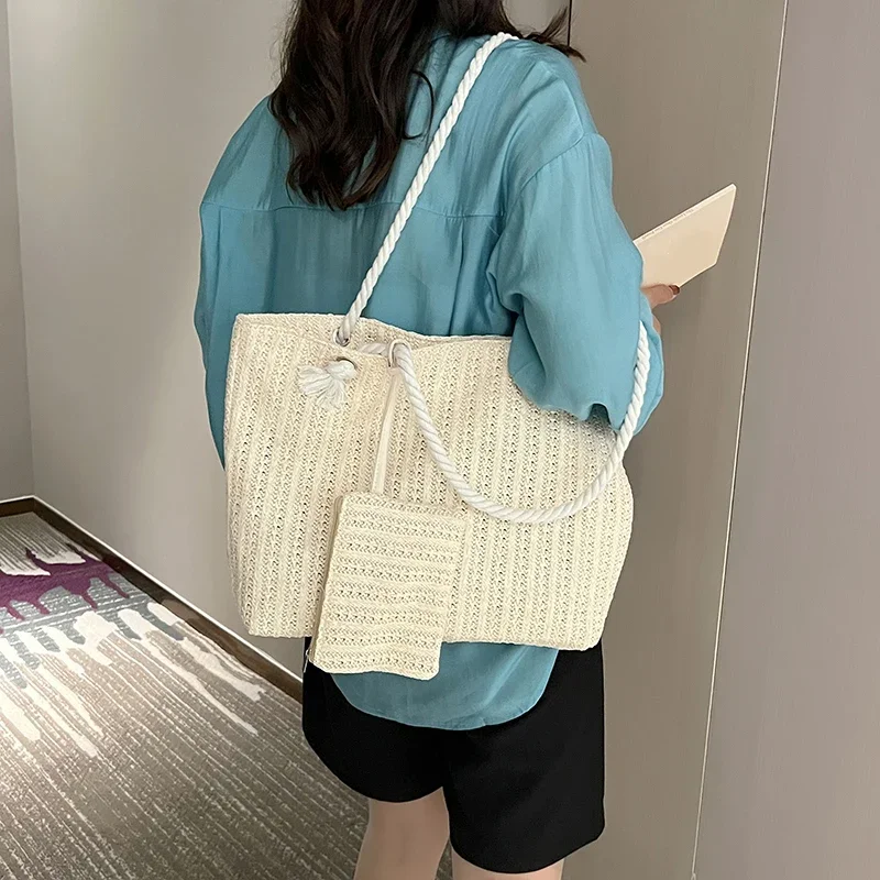 Fashion Large Capacity Straw Tote Bag Designer Women Handbags Handamde Woven Summer Beach Bag Casual Bali Travel Big Purse 2024