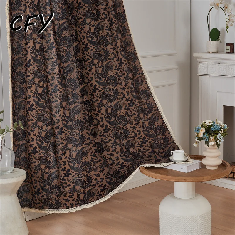 

Boho Retro Patterned Homestay Style Window Curtain Semi-shading Drapes for Living Room Thickening Bedroom Kitchen Door Drapes