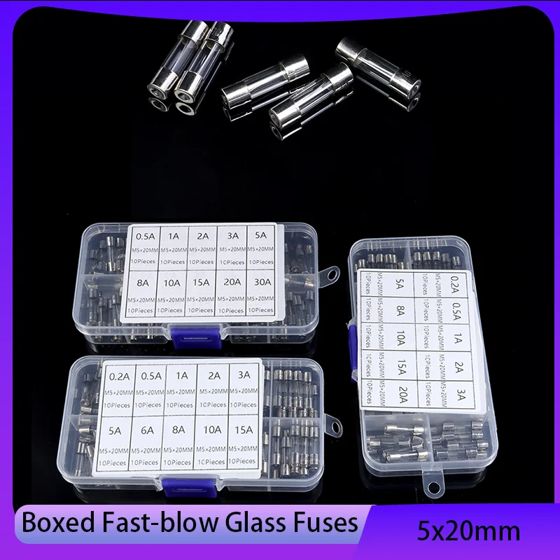 

Boxed Fast-blow Glass Fuse 250V 0.2A 0.5A 1A 2A 3A 5A 8A 10A 15A 20A 30A 5x20mm Household Assorted Car Glass Tube Fuses Kit
