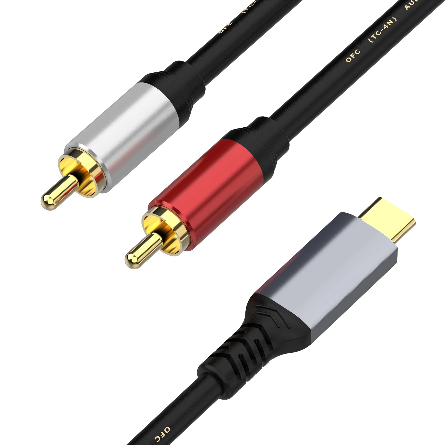 USB C typ C do 2RCA męski kabel Audio Audio pomocniczy głośnik Stereo przewód kompatybilny z USB C Jack telefon iPad Pro, Samsung