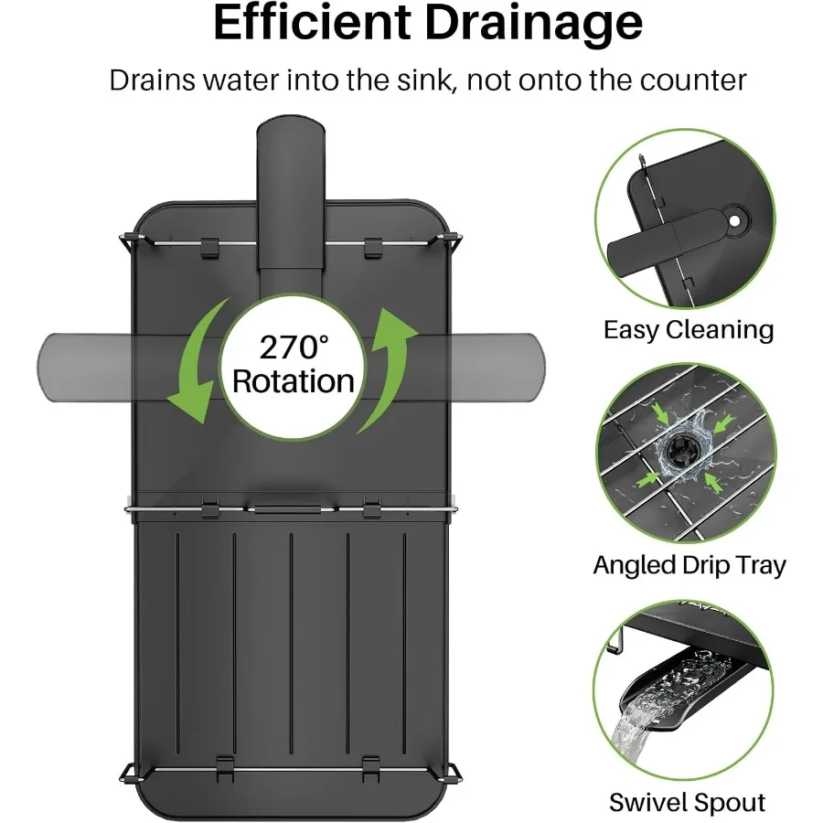 رف تجفيف الأطباق، رف أطباق قابل للتوسيع لطاولة المطبخ، مصفاة أطباق من الفولاذ المقاوم للصدأ مع أواني وحامل أكواب 13.8 بوصة - 22.6 بوصة لتر