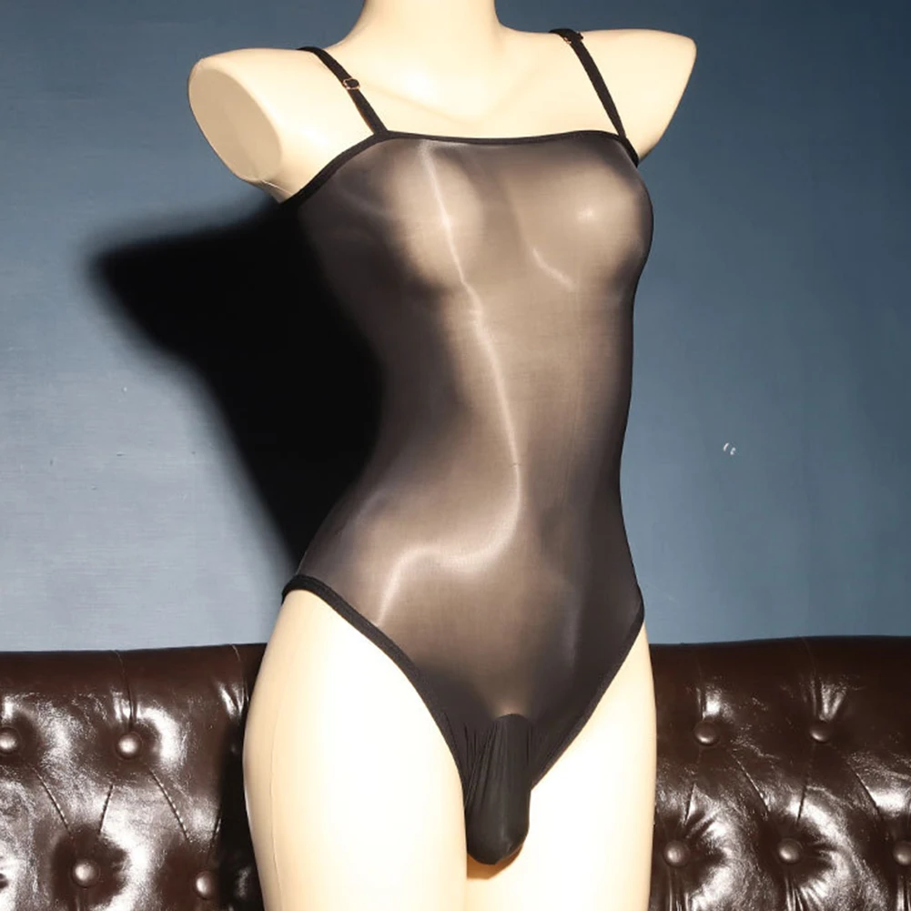 Heißer neuer stilvoller Bodysuit-Body, durchsichtiger, seidiger Singlet-Body, ärmellos, leichter Stretch-Badeanzug, glänzend