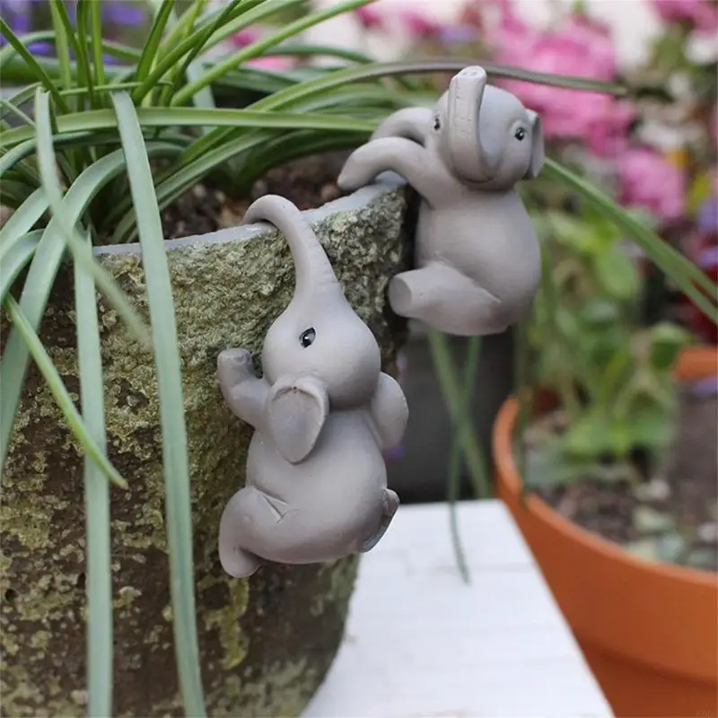 Pack of 2 Elephant Figures Planter Huggers for Home Plant Display Decoration