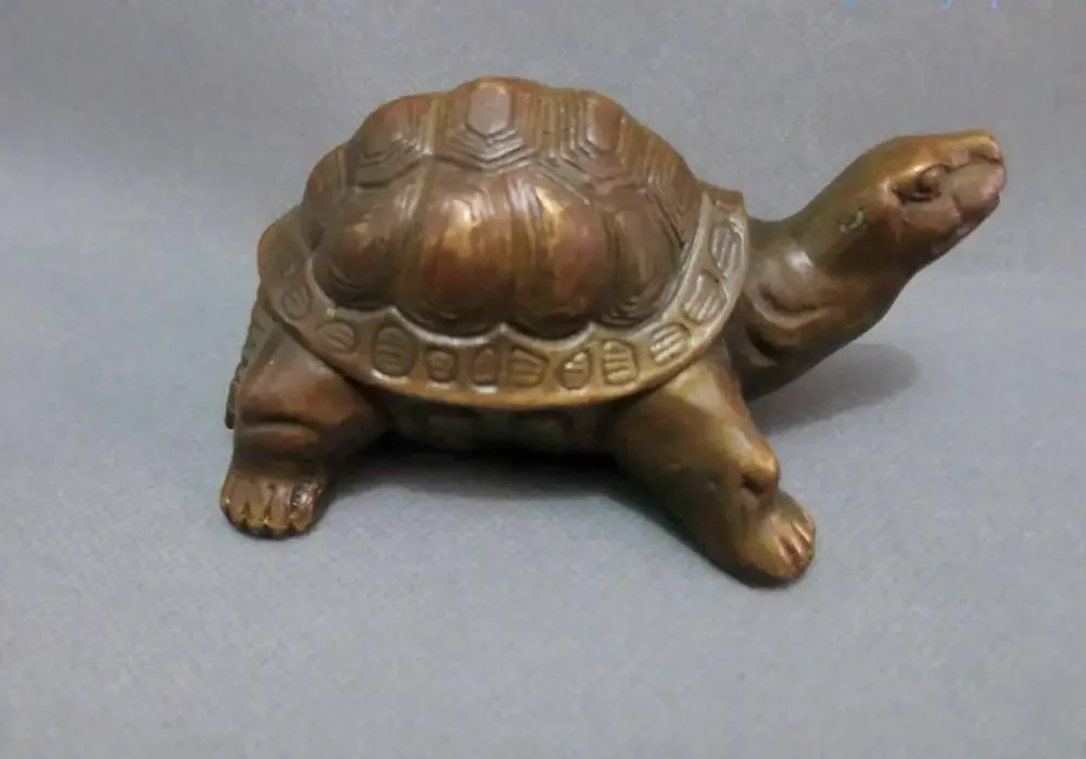 11CM China Feng Shui Brass Copper Carved Longevity Turtle Sculpture Statue