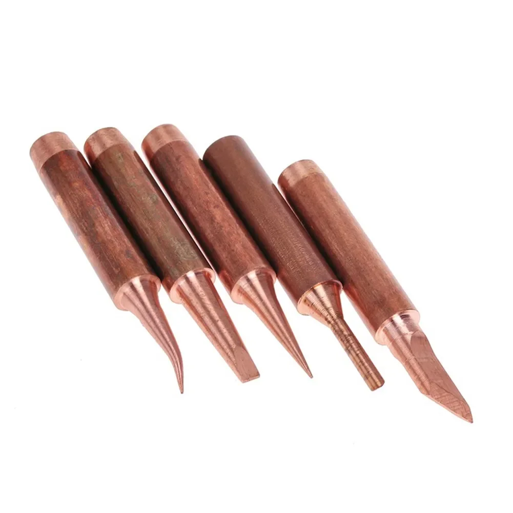 5pcs/set 900M-T Copper Soldering Iron Tip Lead-free Solder Tips Welding Head IS/I/3.2D/2C/K For Lower Temperature Soldering