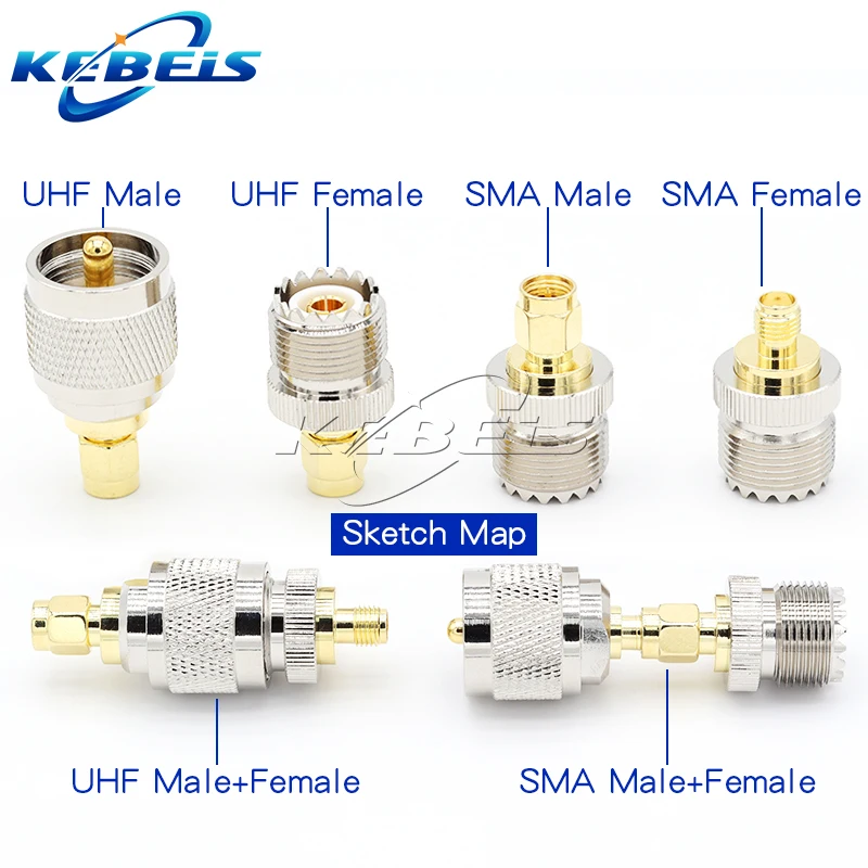 1PCS SMA to UHF Adapter UHF SO239 PL259 to SMA Male Plug & Female Jack RF Coaxial  Connector Wire terminals Straight Brass