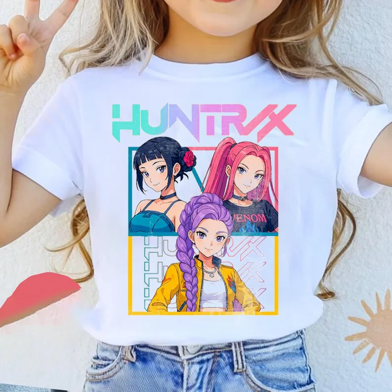 T-shirt Kpop Demon Hunters pour enfants, t-shirt à manches courtes pour femmes, Saja, pour garçons et filles, vêtements de famille