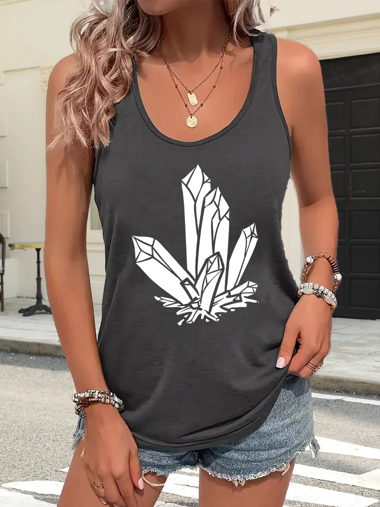 

Five White Crystals Women's Boho Printed Tank Top Sleeveless Casual Loose Fit Summer Vest