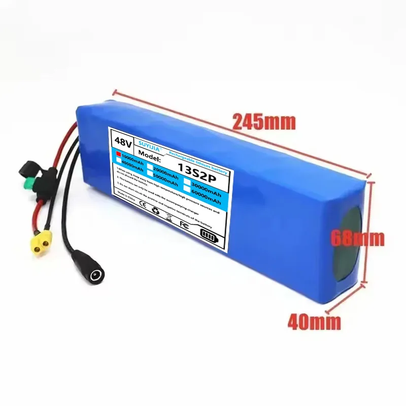 Batterie Lithium-ion 13S2P 48V 10000mAh 10Ah Avec BMS 250W 350W 500W 750W 1000W Et Un Chargeur Gratuit 54.6V