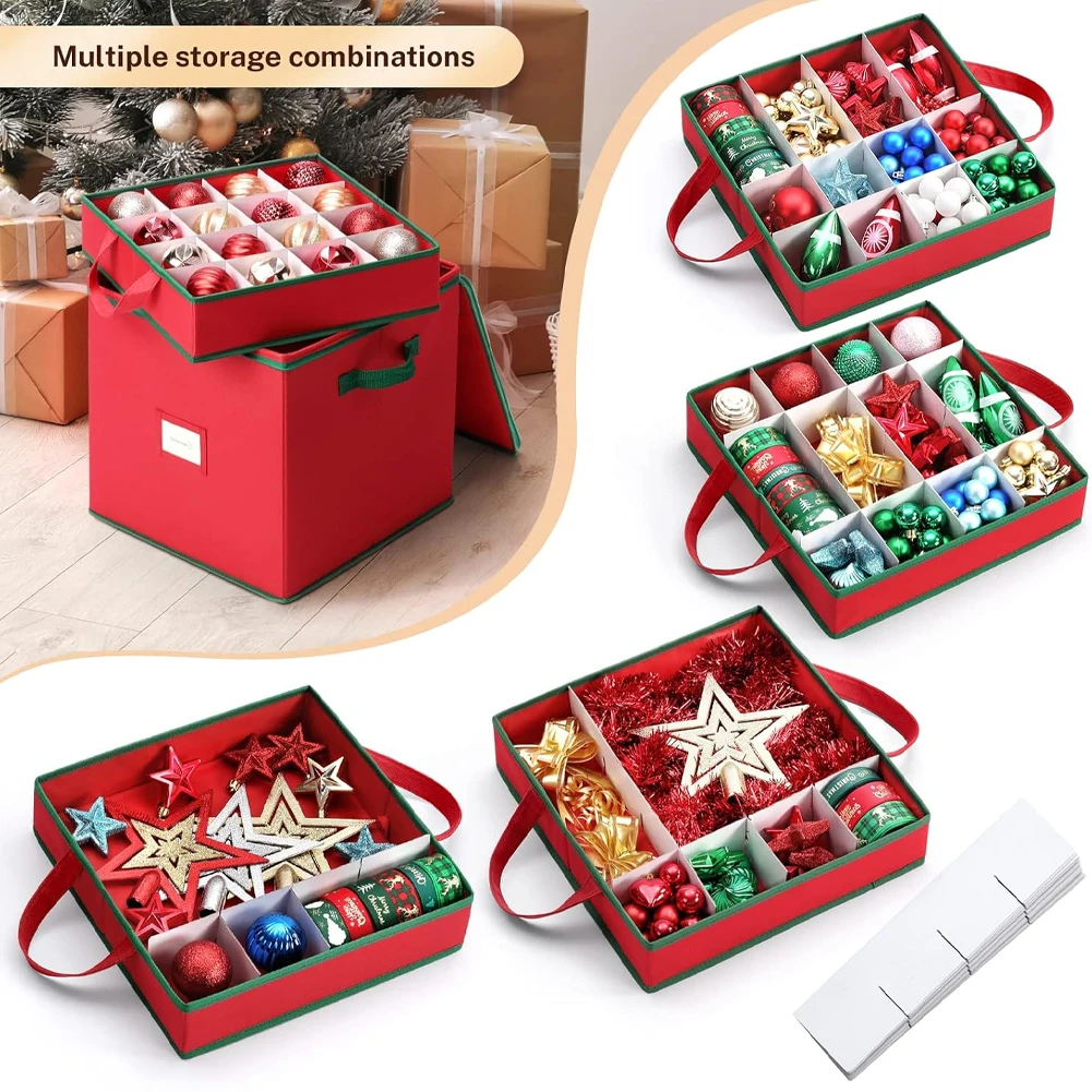 

Christmas Ornament Storage Box with Adjustable Dividers Zippered Closure Christmas Storage Containers Fits 64 Holiday Ornaments