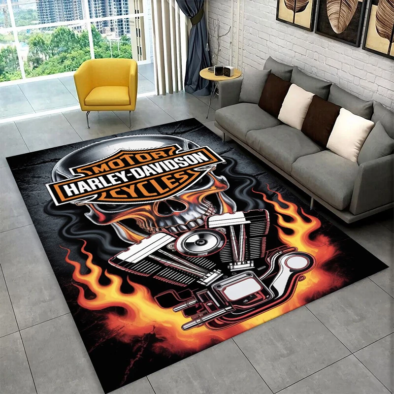 Retro H-Harleys Racing Moto Non-Slip Area Rug for Living Room,Bedroom,Playroom,Soft Carpet Floor Mat Home Decor Rug Kids Room view 2