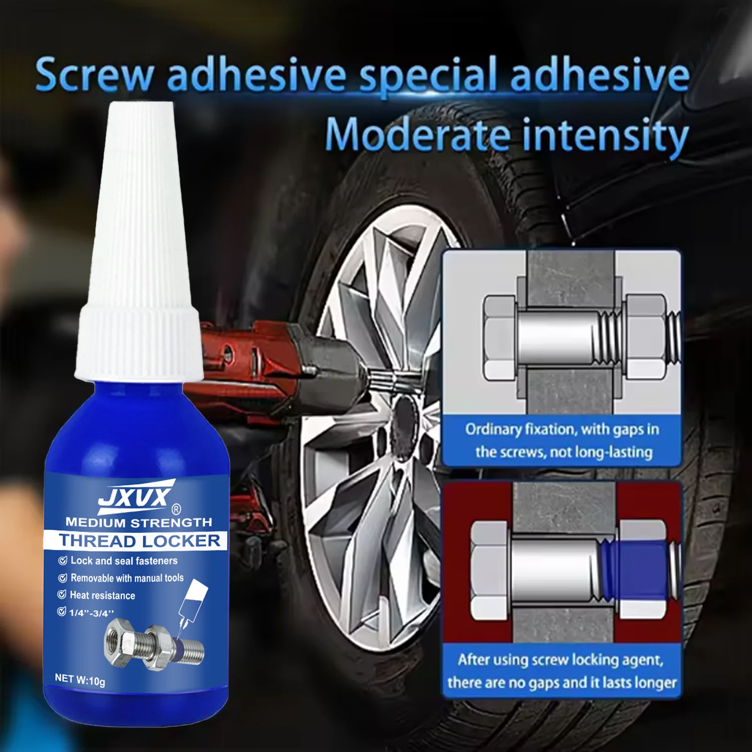 JXVX Thread Locker Nuts-Pins, Screw Adhesive Lock Tight Sealing Fasteners Anaerobic Curing Metal Glue, Rust Proof，Quick-Drying。