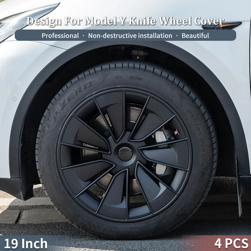 

4 шт. 19-дюймовый автомобильный колпак в стиле ножа, полный обод, аксессуары, сменная крышка ступицы для Tesla Model Y 2020-2024