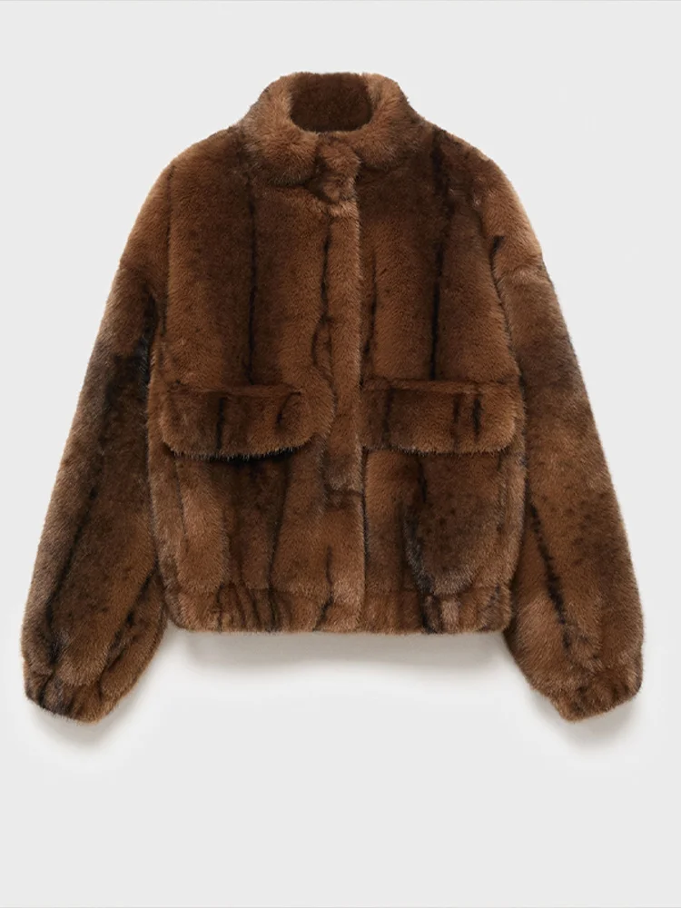 Women Elegant Trendy Faux Fur Winter Warm Coat Vintage Long Sleeved Single Breasted Thick Jacket New Commute High Street Outwear