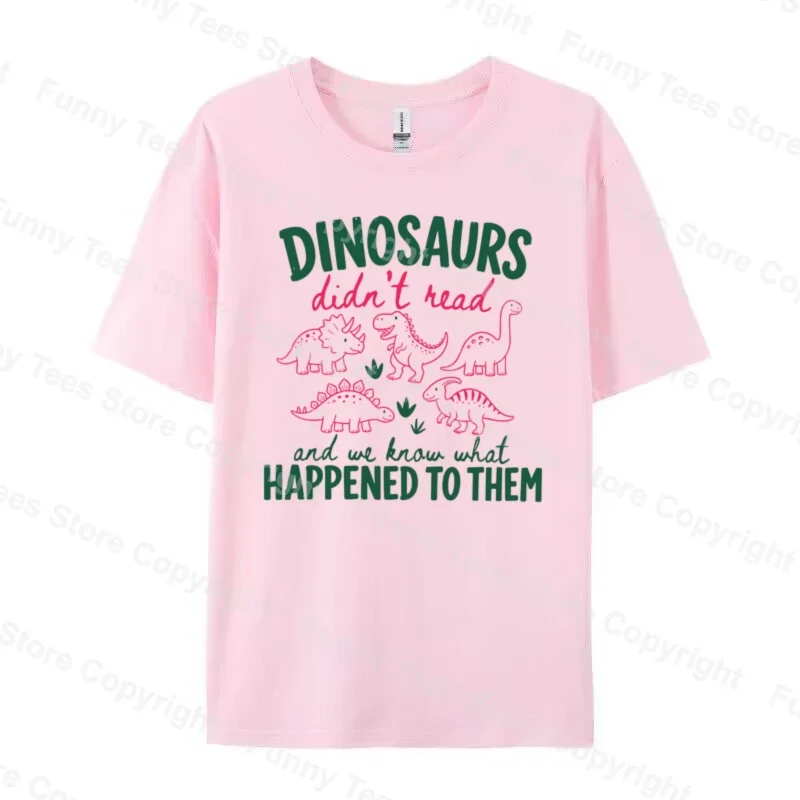 Dinosaurs Didn't Read T Shirt Women Cute Funny Bookish T-Shirt Loose Retro Bookworm Graphic Tees Unisex Reading Lover Tops Gift