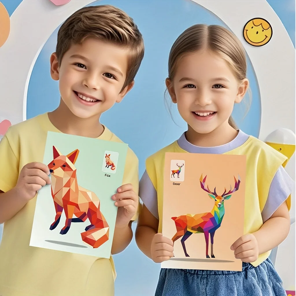 ملصقات مصنوعة يدويًا على شكل حيوانات معرفية 6 مجمعات هندسية للأطفال، ملصقات لعبة التنوير للتدريب على التركيز