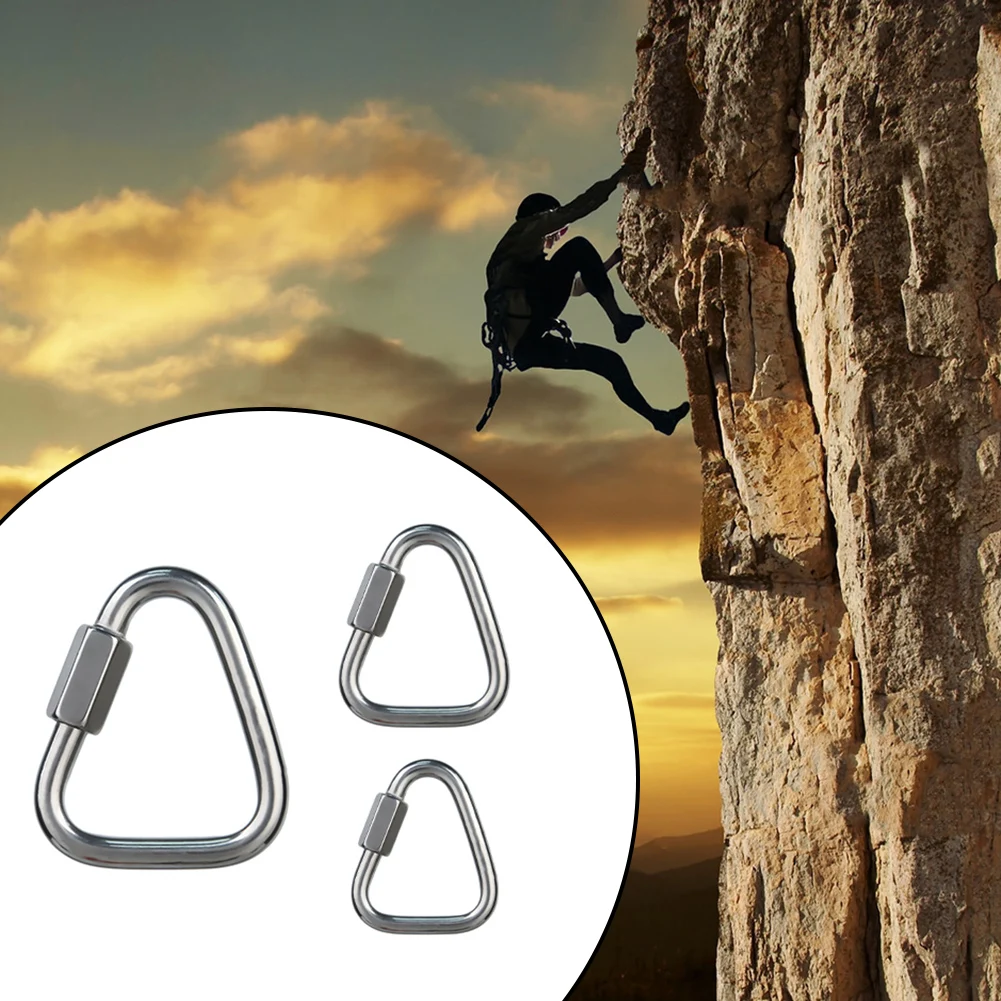Brand New Triangle Carabiner Connection Lock Fast Hook Replacement Safety Silver Stainless Steel Accessories Garden Indoor