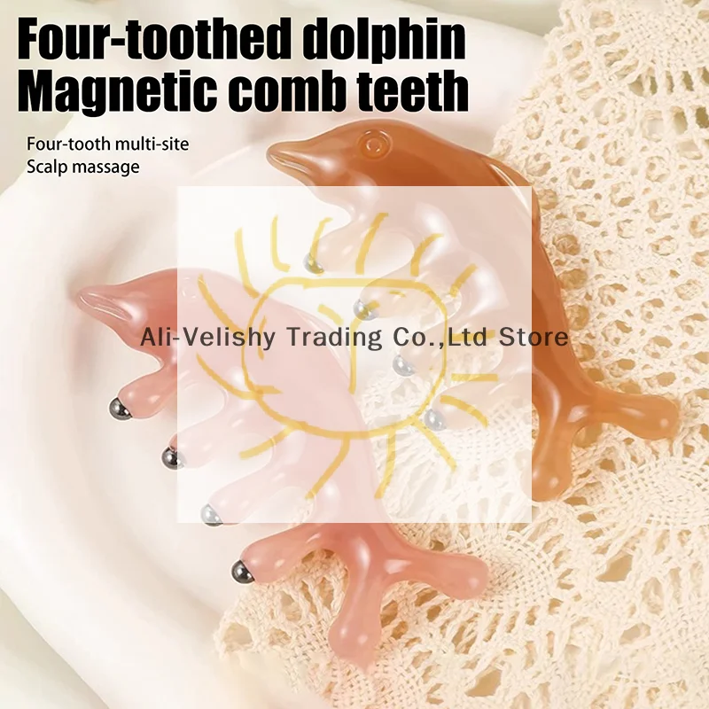 

Cartoon Magnetic Therapy Dolphin Massage Comb Head Massager Meridian Scalp With Storage Bag Body Home Health Massage Tool