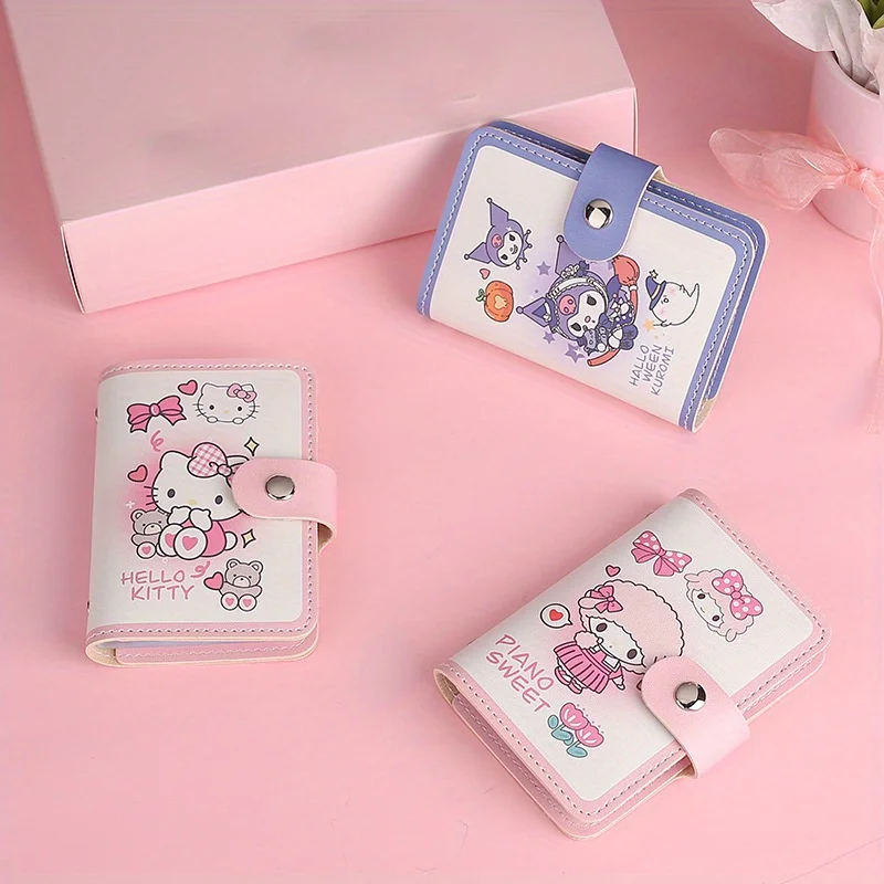 Kawaii Sanrio Hello Kitty Cartoon Portable ID Card Holder with Buckle Closure, Multi-Card Storage Wallet Cute Coin Purse