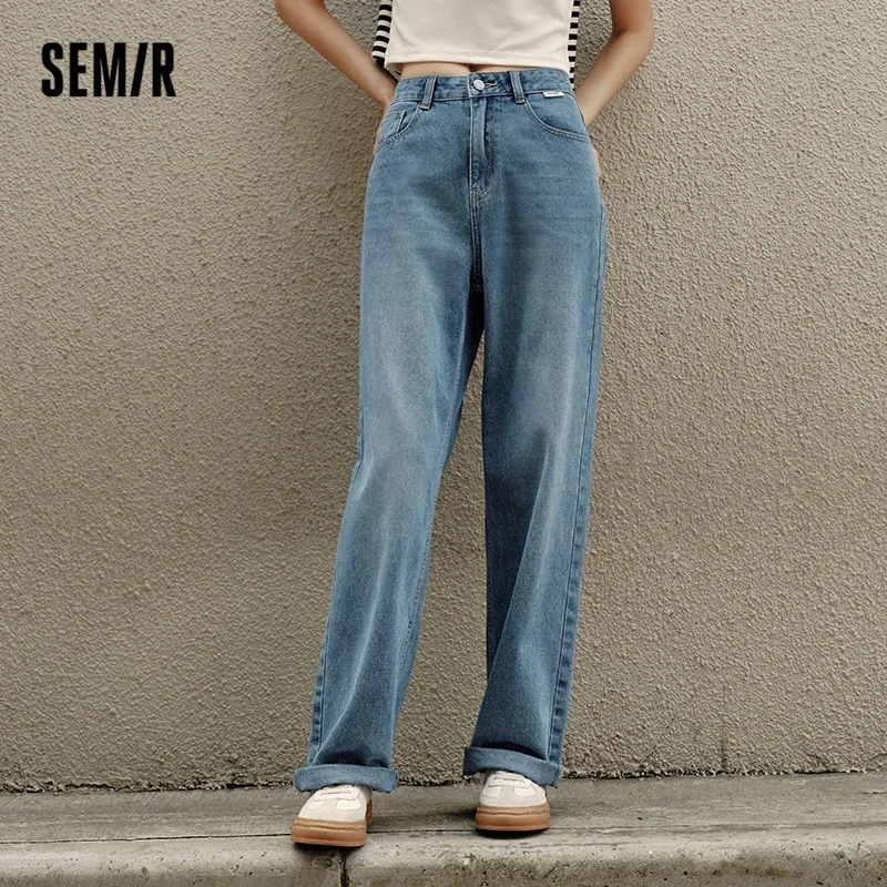 

Semir 2023 Women Jeans Autumn New Wide-leg Pants Street Mopping Retro Fringe Jeans for Women