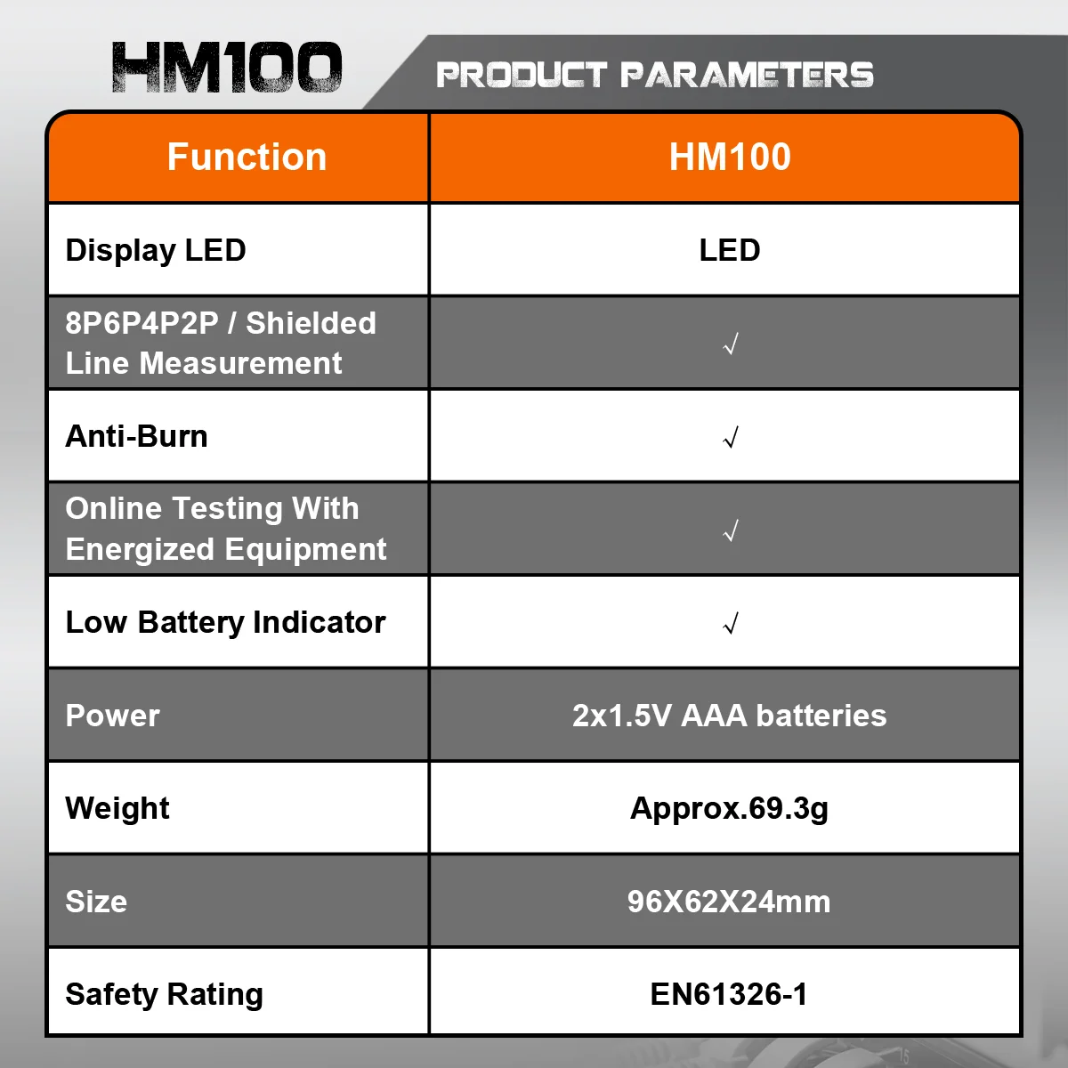 جهاز اختبار كابل الشبكة Homtools HM100 لأداة اختبار Lan RJ45 Cat5 Cat5e Cat6 Cat7 8P 6P / كابل محمي وكابل هاتف RJ11