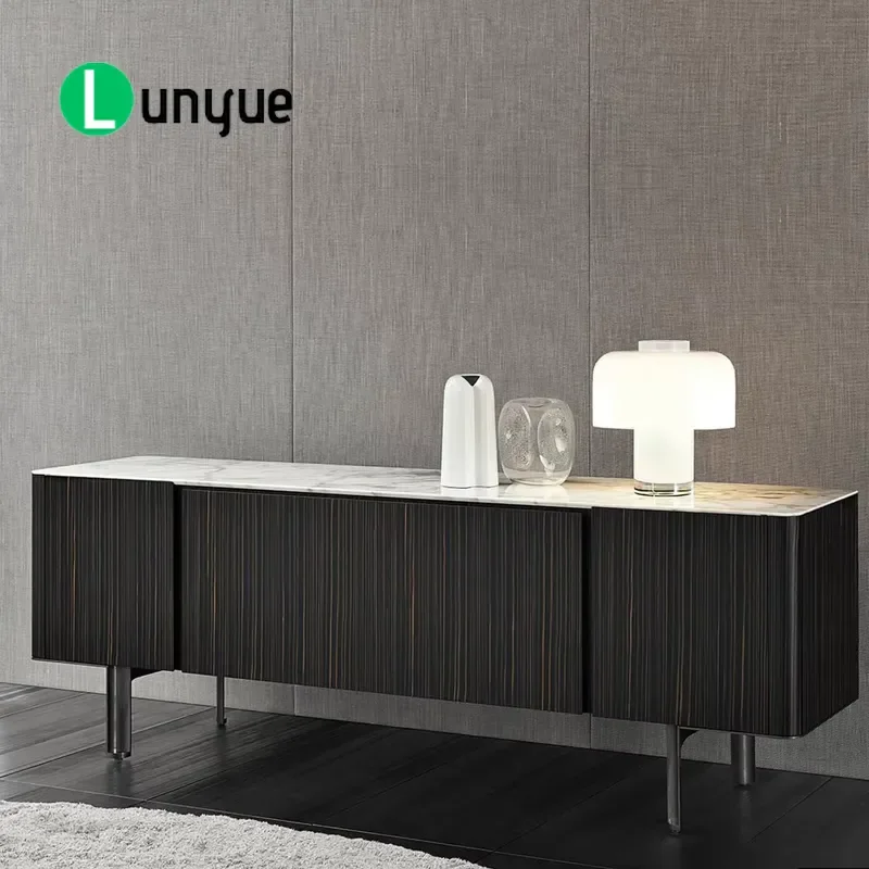 Modern Wooden TV Stand with Marble Top Living Room Furniture Storage Cabinet Media Console Unit for Home Entertainment Center