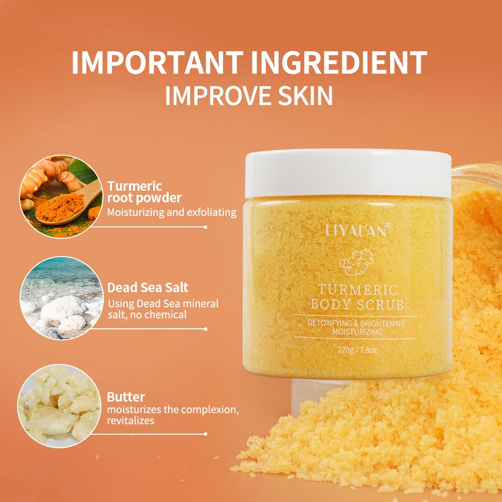 Turmeric Body Scrub Sugar Soften Cutin Brightening Moisturizing Salt Cleaning Skin Smooth Exfoliating