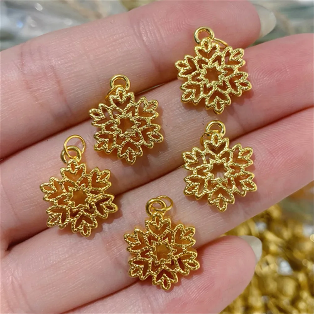 

1pcs Pure 999 24K Yellow Gold Women 3D Lucky Snowflake Pendant