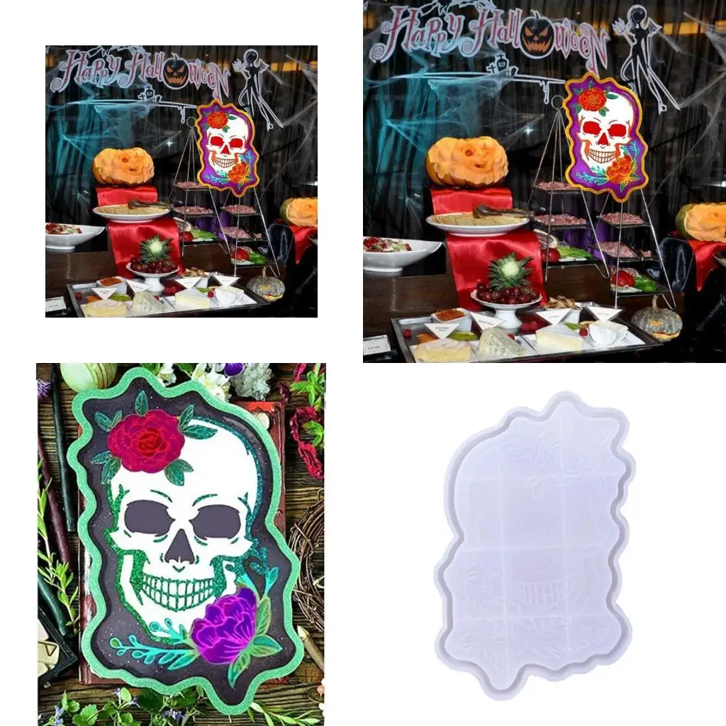 

J78F Skull Tray Epoxy Resin Mold Rolling Tray Jewelry Holder Silicone Mould DIY Crafts Home Decoration Casting Tool
