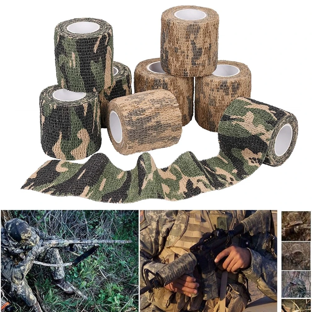 8 Rolls Outdoor Tool Camouflage Tape Camo Wrap Self-Adhesive Tapes Protective Non-Woven Fabric Stretch Bandage