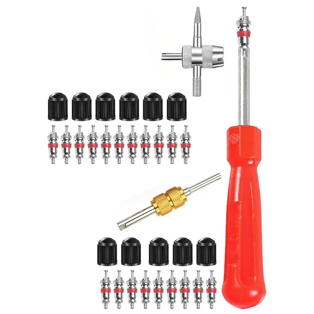 33PCS Tire Valve Stem Core Remover Kit for Cars Trucks Motorcycles Bikes Supporting Tire Maintenance and Inner Tube Air Release