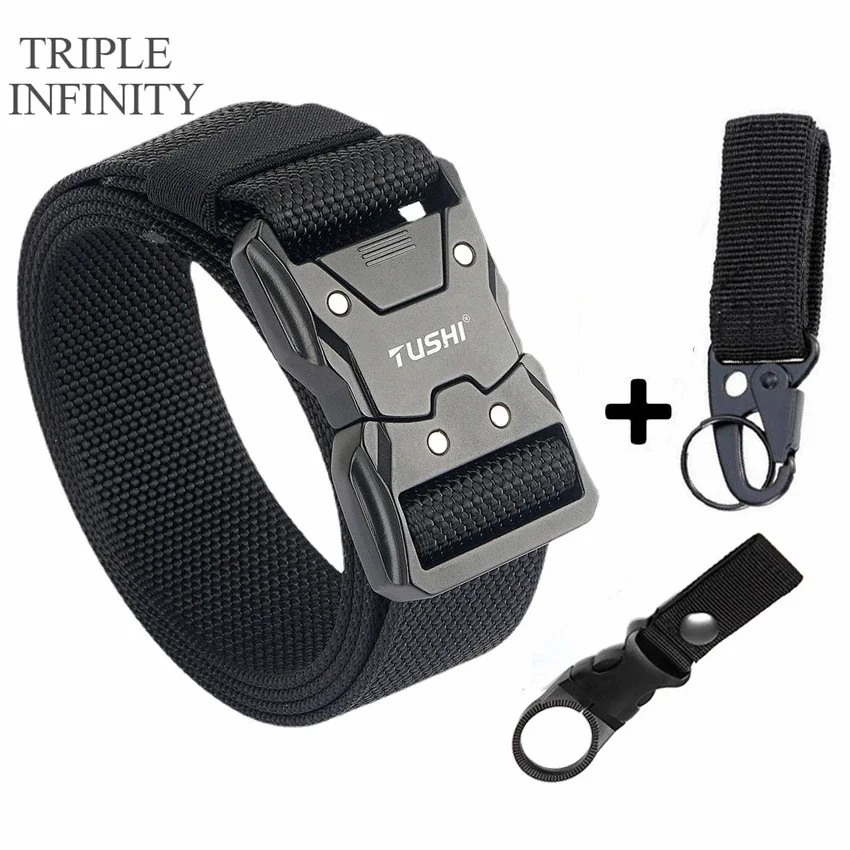Quick Release Pluggable Metal Buckle Canvas Tactical Belt For Drilled Tough Nylon Belt For Men Durable Webbing Belts Training