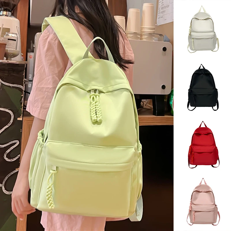 2023 New High Capacity Fashion Female Bookbag Nylon Women Backpack for Teenagers Girl College Men Solid Color School Bag Student