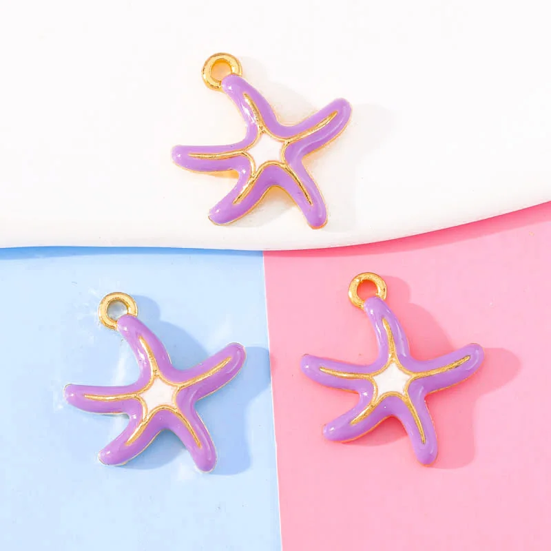 20PCS/Lot 17*16mm Enamel Gold Color Starfish Charms Pendants for Jewelry Making Bracelet Findings Necklace Accessories DIY Craft