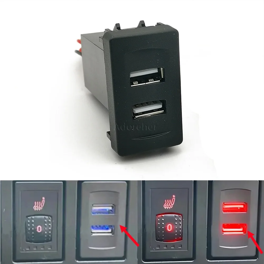 1PC 12V Blue/Red LED Dual USB QC3.0 Modified Car Charger Dashboard Mount Socket Adapter Accessories Fit For VW Transport T4