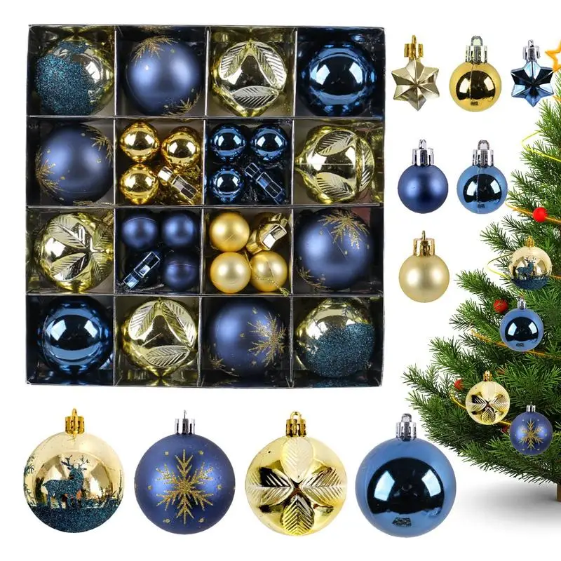 Christmas Tree Ball Ornaments Set 44X Decorative Shatterproof Ornament For Holiday Retro Cracks Design Christmas Tree Ball For