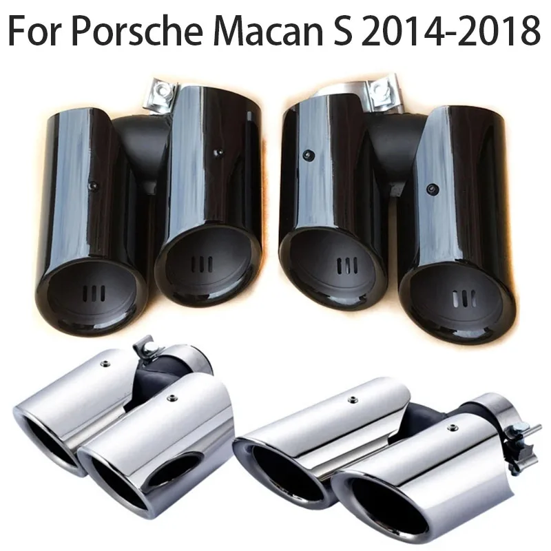 

For Porsche Macan S 2014-2018 Car Double Outlet Exhaust Tailpipe Muffler Tube Stainless Steel Slip On Silver/Black Style