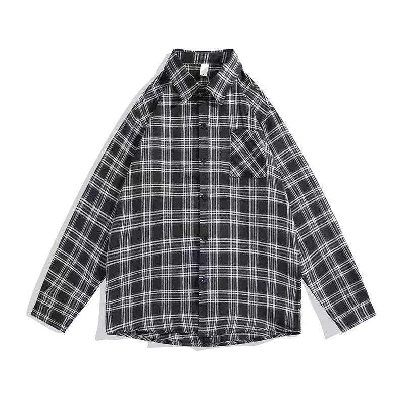 Tawaaiw American Retro Cotton Plaid Shirt Women Spring Tops Long Sleeve Korean Fashion Loose Button Up Blouse Chic Blousa Y2k