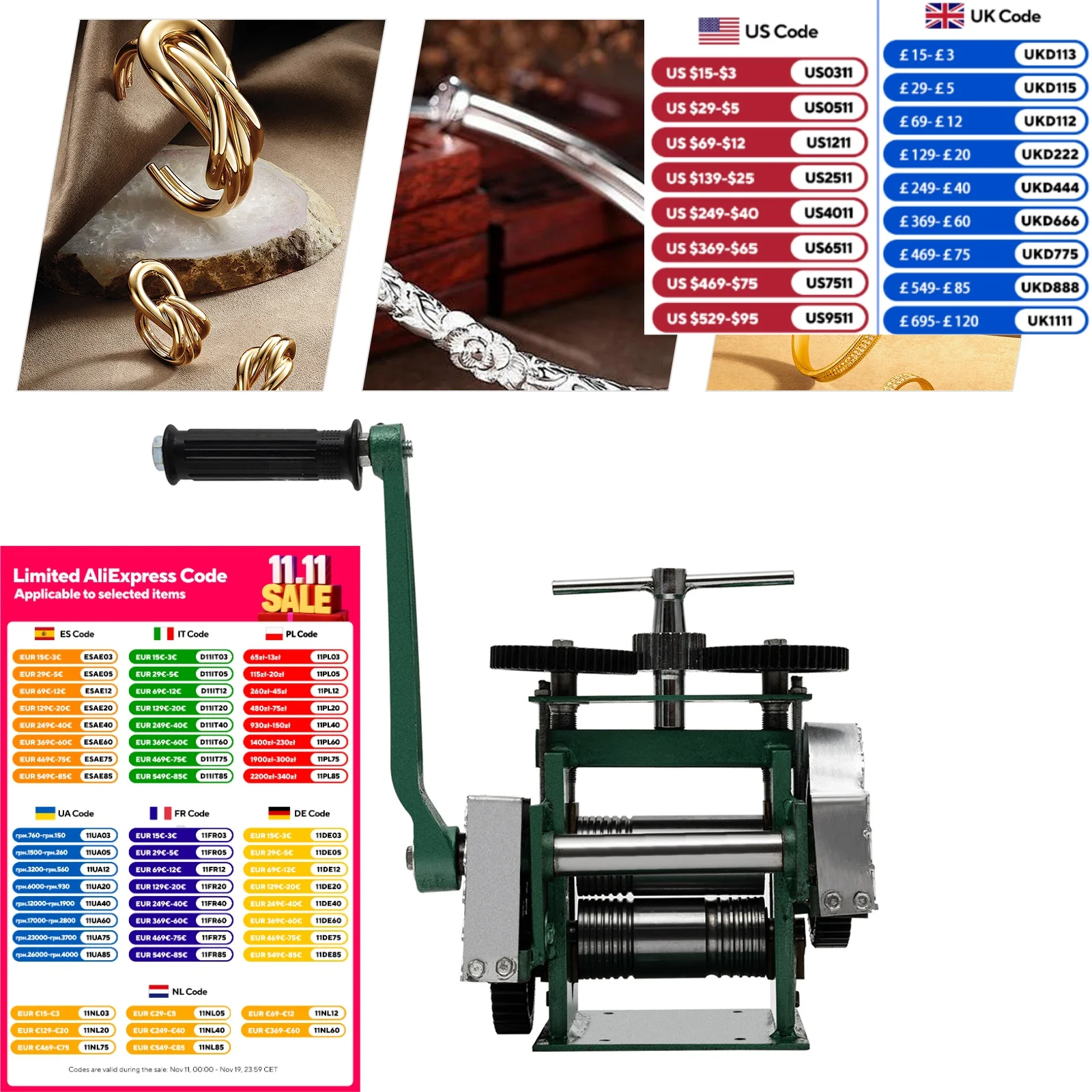 手動ジュエリー圧延機 120mm 調整可能プレス厚さ 手動式 金銀銅線板金プレス用