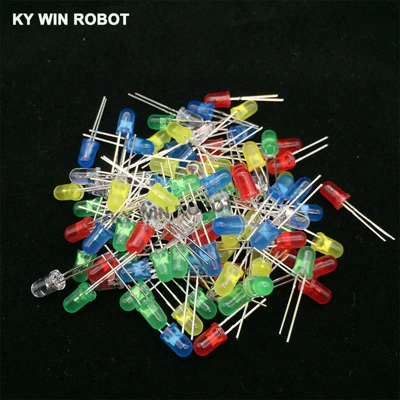 100pcs 5mm LED Diode 5 mm Assorted Kit White Green Red Blue Yellow Orange Pink Purple Warm white DIY Light Emitting Diode