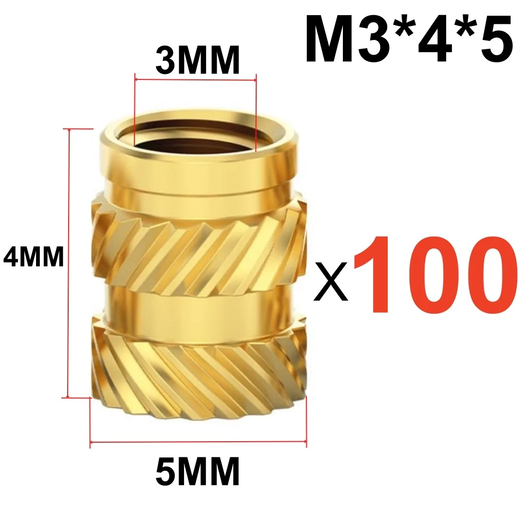 Warmte-inbedding inbrengen moeren M3 M4 M5 schroefdraad gekartelde messing hotmelt schroefmoer voor 3D-printer Voron 2.4 en anderen