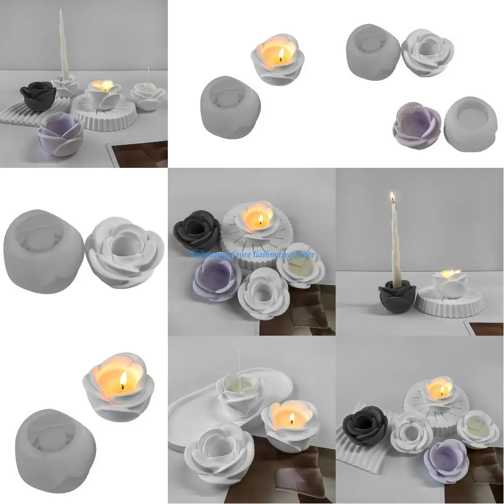 

573B Resin Casting Holder Silicone Mold Crystal Flower Rose Mold Suitable for Candlestick Making Ornament Table Decors