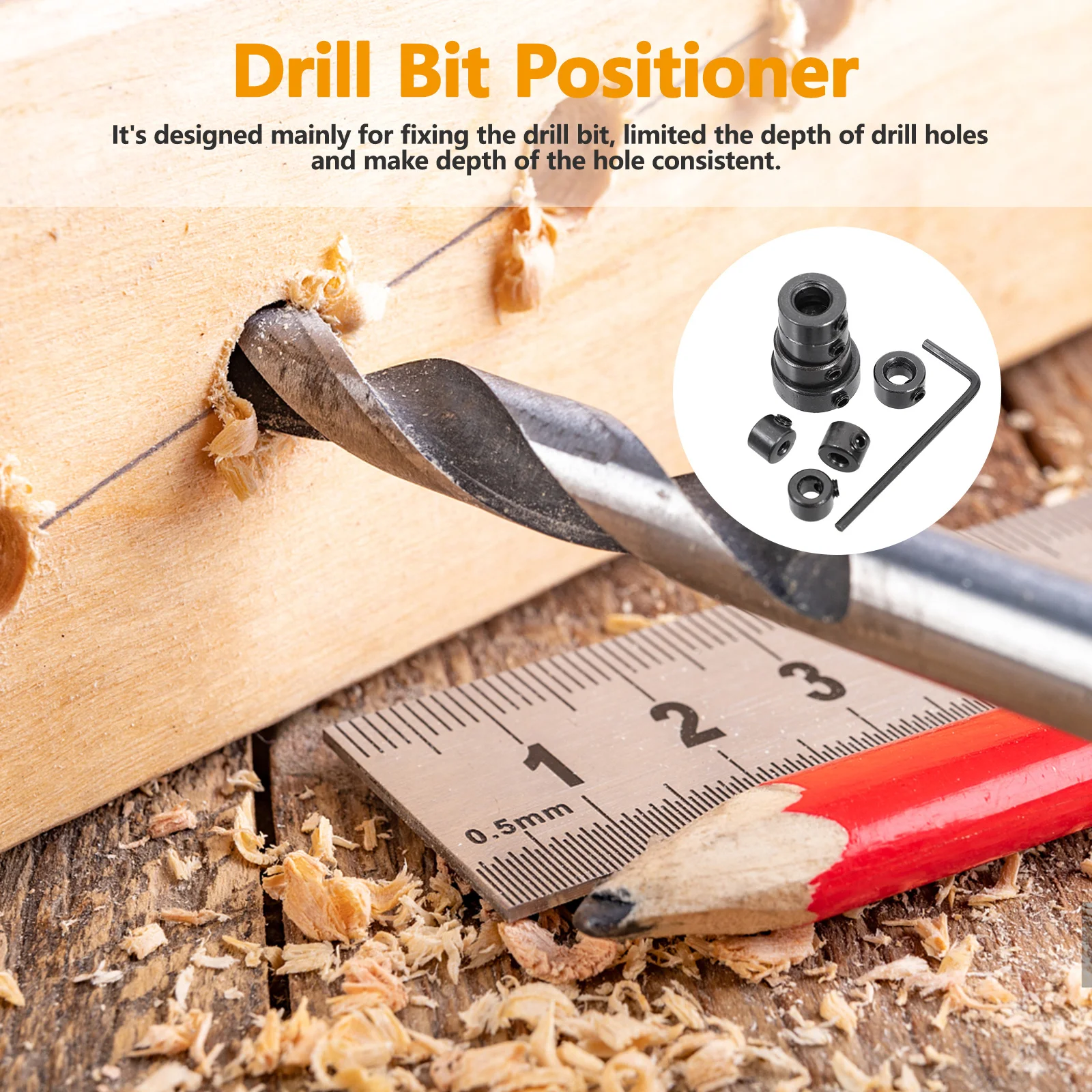 

1Set Drill Bit Stop Collar Carbon Steel Depth Stop Drill Limiters Set Rust Resistant for Woodworking Accessories