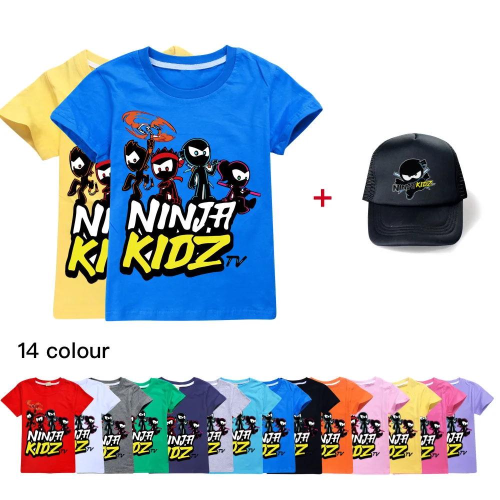 

Kids Summer Baby Boys Ninja Kidz Printing T-Shirt Cartoon Short-Sleeved Girls T-Shirt Children Casual Top+hat